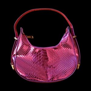 Metallic Pink Snakeskin Pattern Shoulder Bag